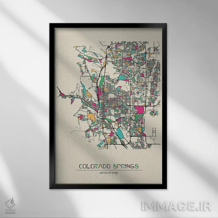 تابلو نقشه کلرادو اسپرینگز، کلرادو اثر آیشه دنیز آکِرمان - نمای قابدار مشکی