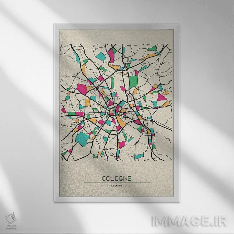 تابلو نقشه کلن، آلمان اثر آیشه دنیز آکِرمان - نمای قابدار سفید