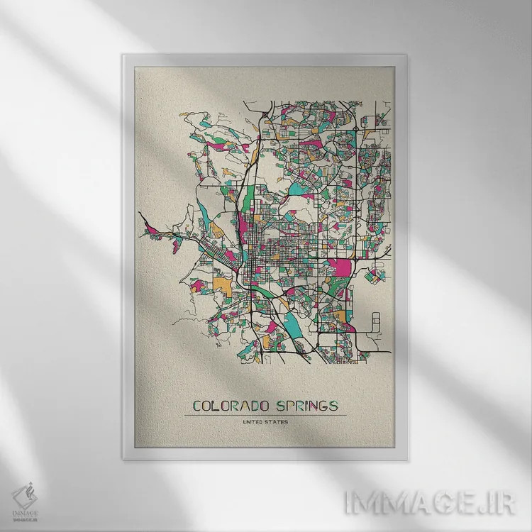 تابلو نقشه کلرادو اسپرینگز، کلرادو اثر آیشه دنیز آکِرمان - نمای قابدار سفید