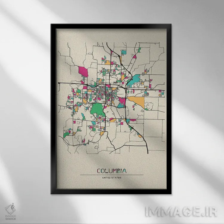 تابلو نقشه کلمبیا، میسوری اثر آیشه دنیز آکِرمان - نمای قابدار مشکی