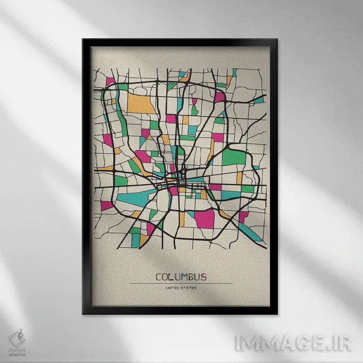 تابلو نقشه کلمبوس، اوهایو اثر آیشه دنیز آکِرمان - نمای قابدار مشکی