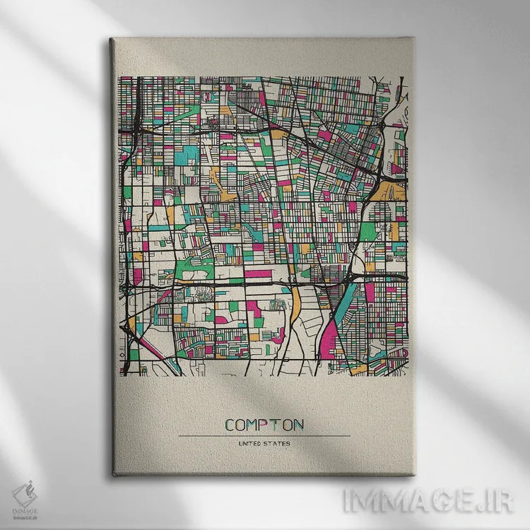 تابلو نقشه کامپتون، کالیفرنیا اثر آیشه دنیز آکِرمان - نمای روبهرو روی دیوار