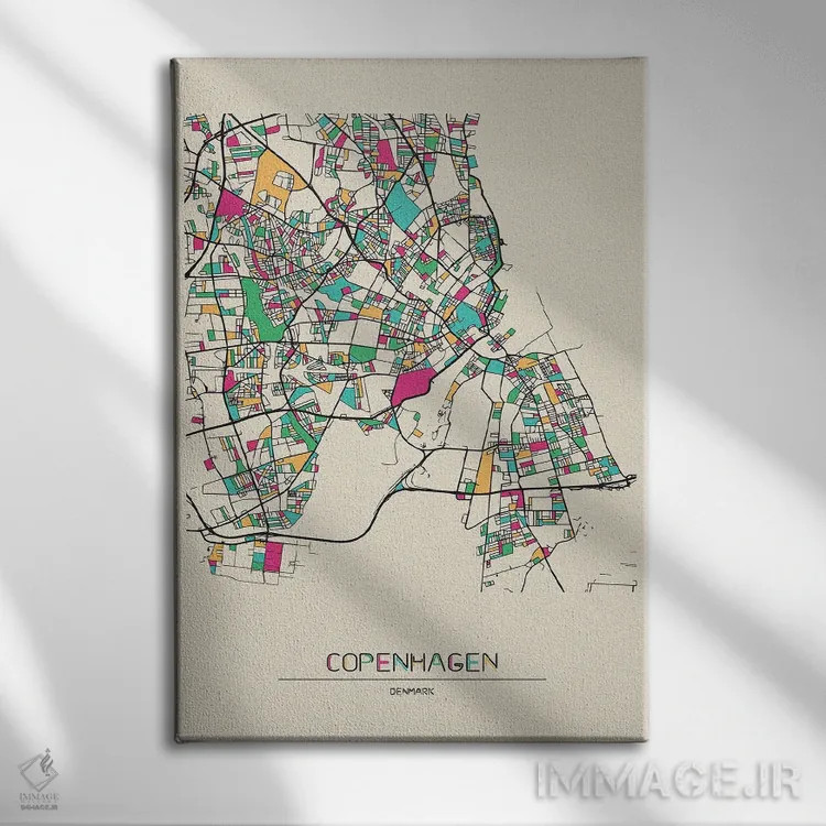 تابلو نقشه کپنهاگ، دانمارک اثر آیشه دنیز آکِرمان - نمای روبهرو روی دیوار