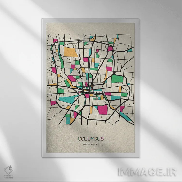 تابلو نقشه کلمبوس، اوهایو اثر آیشه دنیز آکِرمان - نمای قابدار سفید