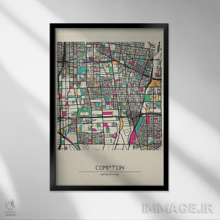 تابلو نقشه کامپتون، کالیفرنیا اثر آیشه دنیز آکِرمان - نمای قابدار مشکی