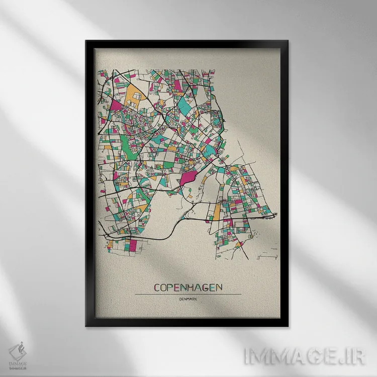 تابلو نقشه کپنهاگ، دانمارک اثر آیشه دنیز آکِرمان - نمای قابدار مشکی
