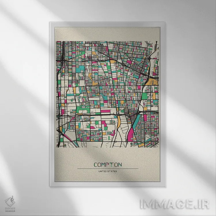 تابلو نقشه کامپتون، کالیفرنیا اثر آیشه دنیز آکِرمان - نمای قابدار سفید