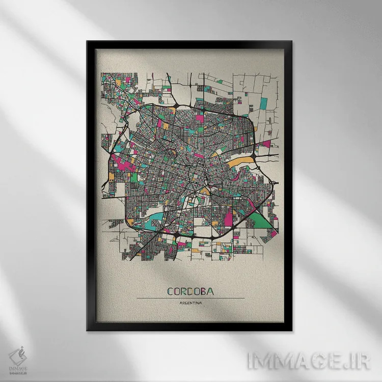 تابلو نقشه کوردوبا، آرژانتین اثر آیشه دنیز آکِرمان - نمای قابدار مشکی