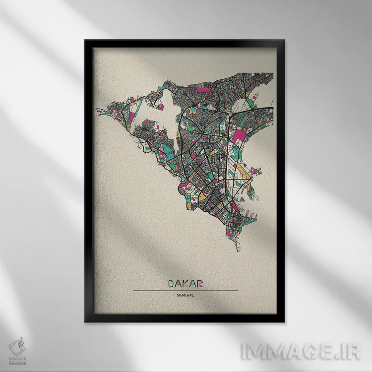 تابلو نقشه داکار، سنگال اثر آیشه دنیز آکِرمان - نمای قابدار مشکی
