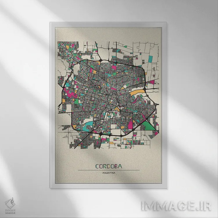 تابلو نقشه کوردوبا، آرژانتین اثر آیشه دنیز آکِرمان - نمای قابدار سفید