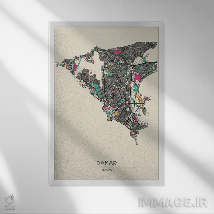 تابلو نقشه داکار، سنگال اثر آیشه دنیز آکِرمان - نمای قابدار سفید