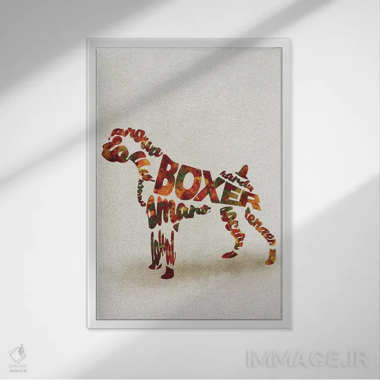 تابلو باکسر آلمانی (نژاد سگ) اثر آیشه دنیز آکِرمان - نمای قابدار سفید