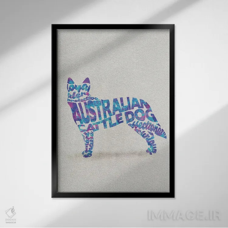 تابلو سگ گاوچران استرالیایی اثر آیشه دنیز آکِرمان - نمای قابدار مشکی