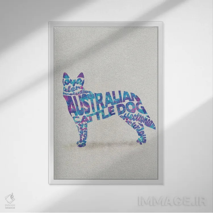 تابلو سگ گاوچران استرالیایی اثر آیشه دنیز آکِرمان - نمای قابدار سفید
