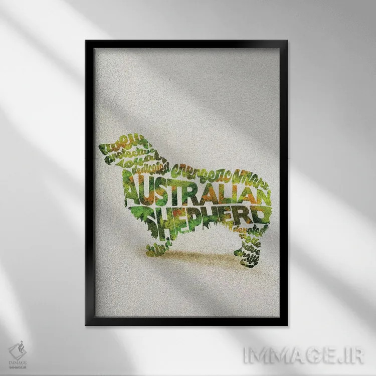 تابلو استرالیایی شپرد (نژاد سگ چوپان) اثر آیشه دنیز آکِرمان - نمای قابدار مشکی