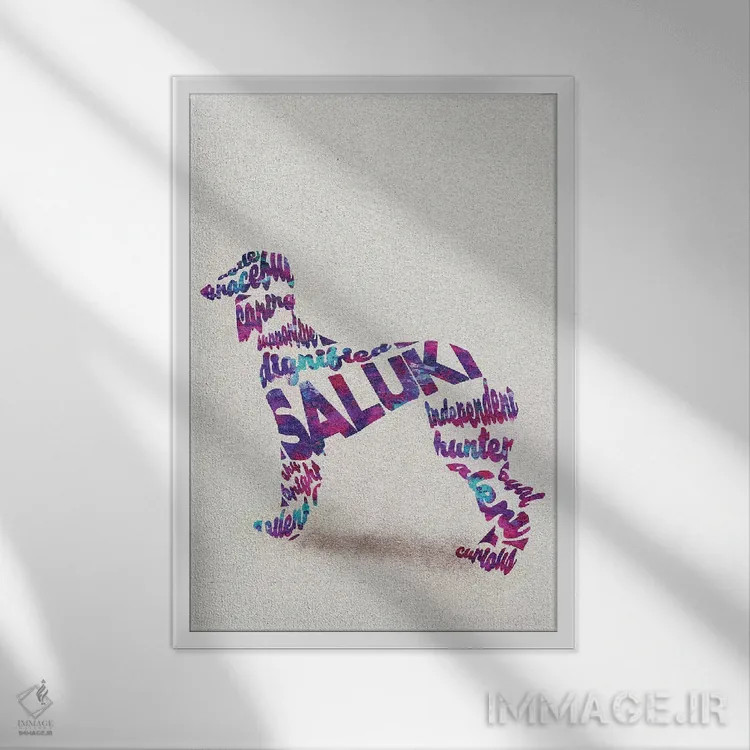 تابلو سالوقی (نوعی نژاد سگ تازی) اثر آیشه دنیز آکِرمان - نمای قابدار سفید