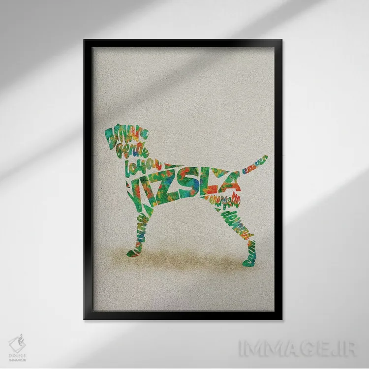تابلو ویزسلا (نژاد سگ شکاری مجارستانی) اثر آیشه دنیز آکِرمان - نمای قابدار مشکی