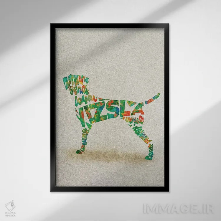 تابلو ویزسلا (نژاد سگ شکاری مجارستانی) اثر آیشه دنیز آکِرمان - نمای قابدار مشکی