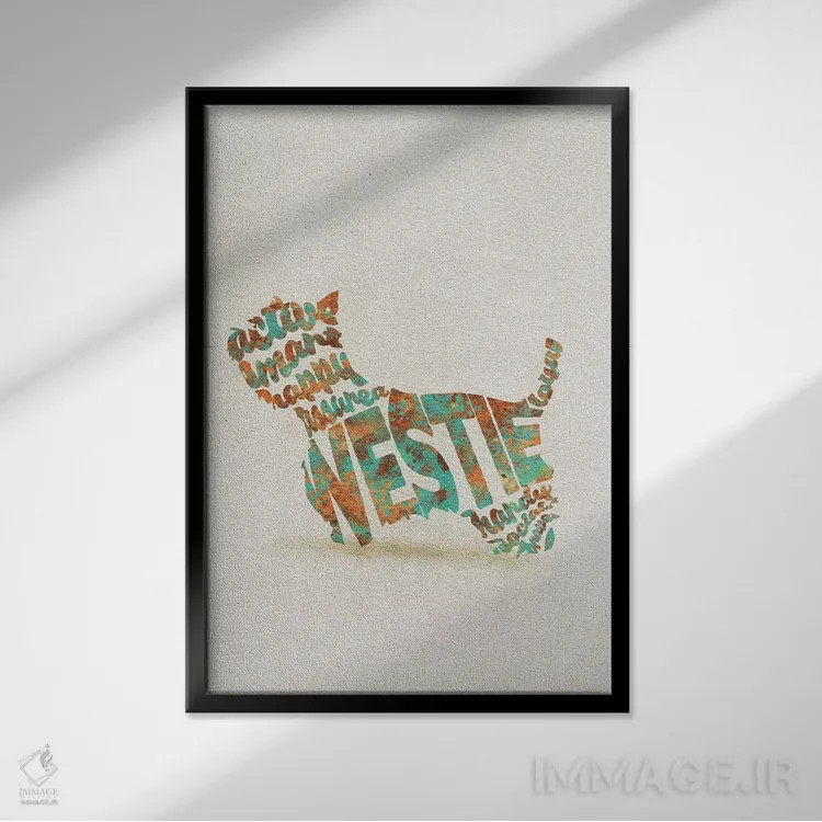 تابلو تِریر سفید وِست هایلَند (نژاد سگ اسکاتلندی) اثر آیشه دنیز آکِرمان - نمای قابدار مشکی