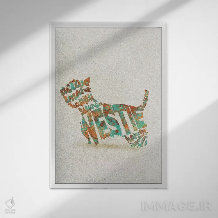 تابلو تِریر سفید وِست هایلَند (نژاد سگ اسکاتلندی) اثر آیشه دنیز آکِرمان - نمای قابدار سفید