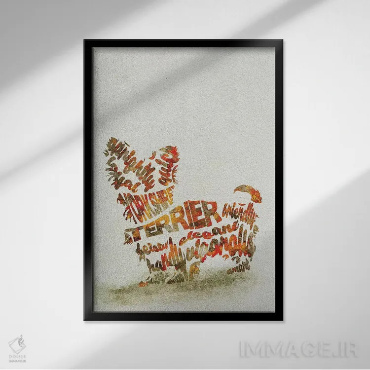 تابلو سگ یورکشایر تریر (نژاد سگ) اثر آیشه دنیز آکِرمان - نمای قابدار مشکی