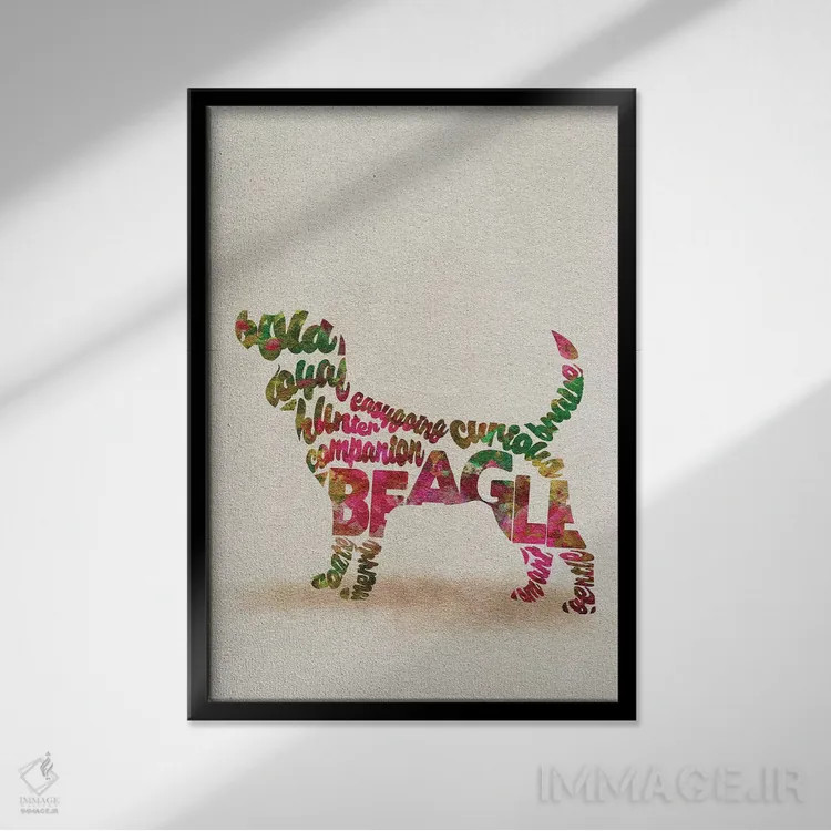 تابلو سگ بیگل (نژاد سگ) اثر آیشه دنیز آکِرمان - نمای قابدار مشکی