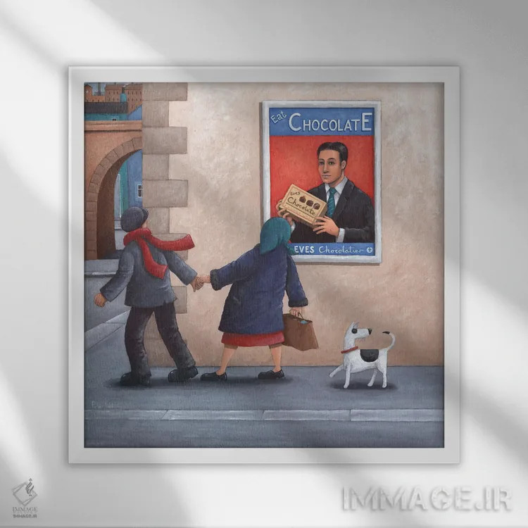 تابلو وسوسهٔ حوا اثر پیتر آدرلی - نمای قابدار سفید