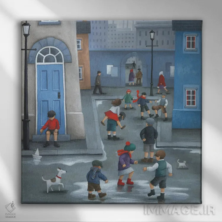 تابلو بازی قورباغه پرشی (بازی کودکانه) اثر پیتر آدرلی - نمای روبهرو روی دیوار