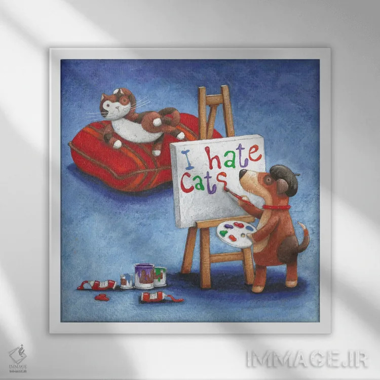 تابلو از گربهها متنفرم اثر پیتر آدرلی - نمای قابدار سفید