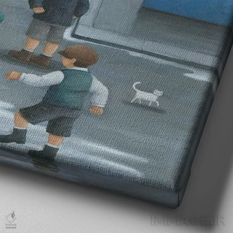 تابلو بازی قورباغه پرشی (بازی کودکانه) اثر پیتر آدرلی - نمای نزدیک بافت بوم