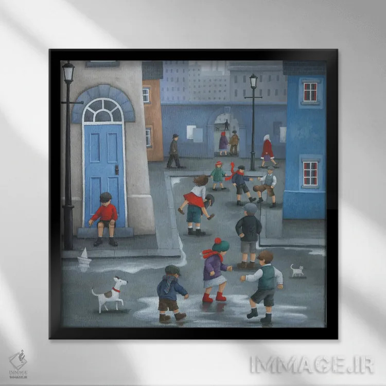 تابلو بازی قورباغه پرشی (بازی کودکانه) اثر پیتر آدرلی - نمای قابدار مشکی