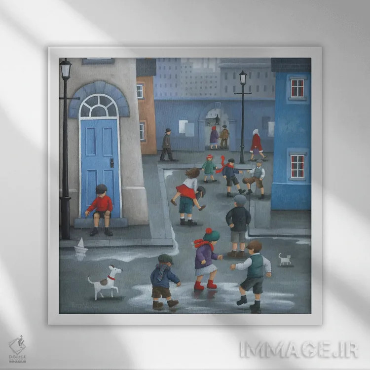 تابلو بازی قورباغه پرشی (بازی کودکانه) اثر پیتر آدرلی - نمای قابدار سفید