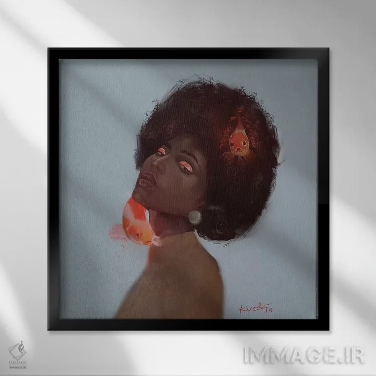 تابلو کوی (نوعی ماهی تزئینی ژاپنی) اثر آدکونله آدلاکه - نمای قابدار مشکی