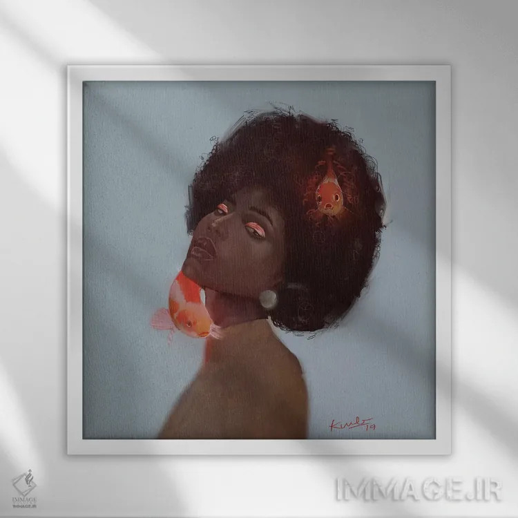 تابلو کوی (نوعی ماهی تزئینی ژاپنی) اثر آدکونله آدلاکه - نمای قابدار سفید