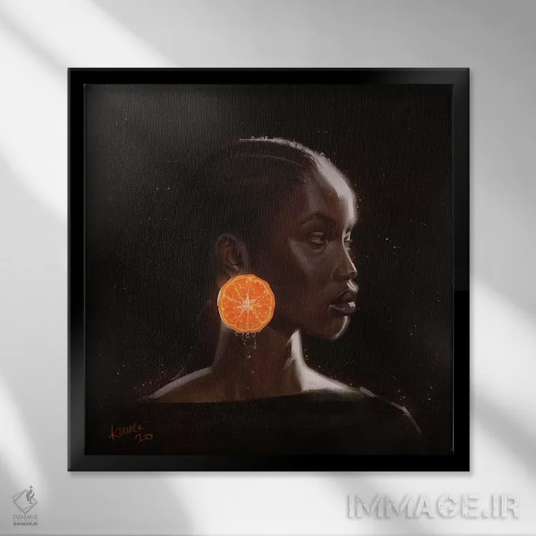 تابلو نارنجی اثر آدکونله آدلاکه - نمای قابدار مشکی