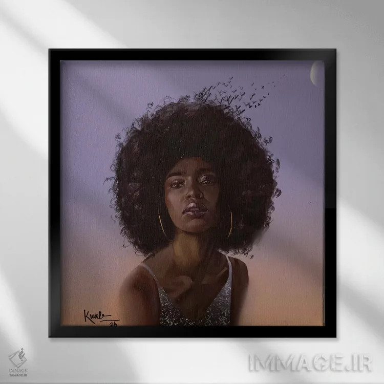 تابلو پرنده آسمانی اثر آدکونله آدلاکه - نمای قابدار مشکی