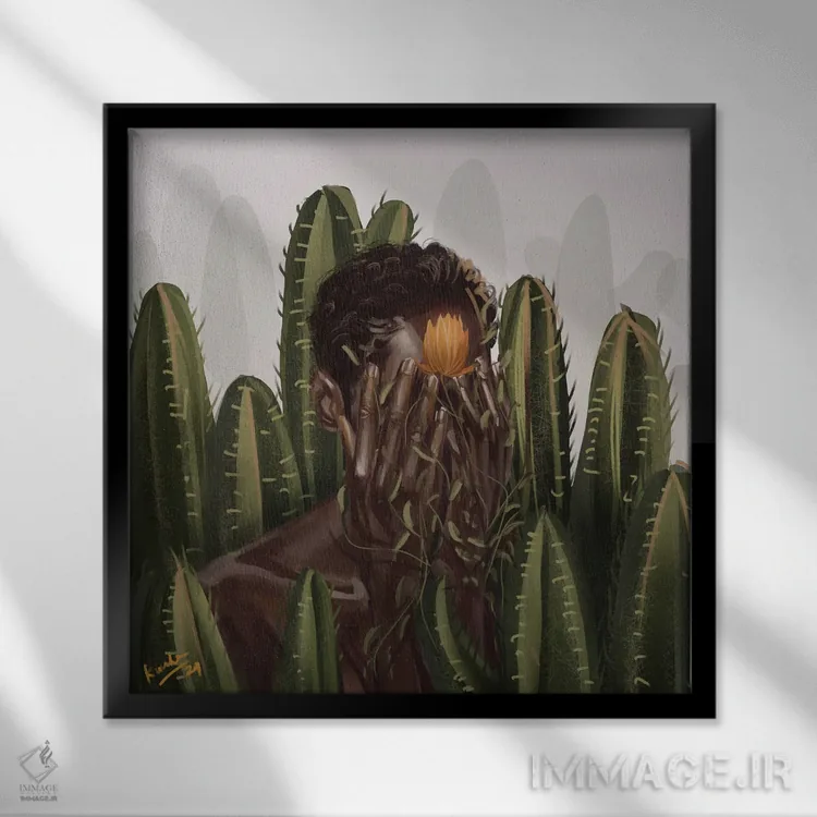 تابلو کاکتوسها اثر آدکونله آدلاکه - نمای قابدار مشکی