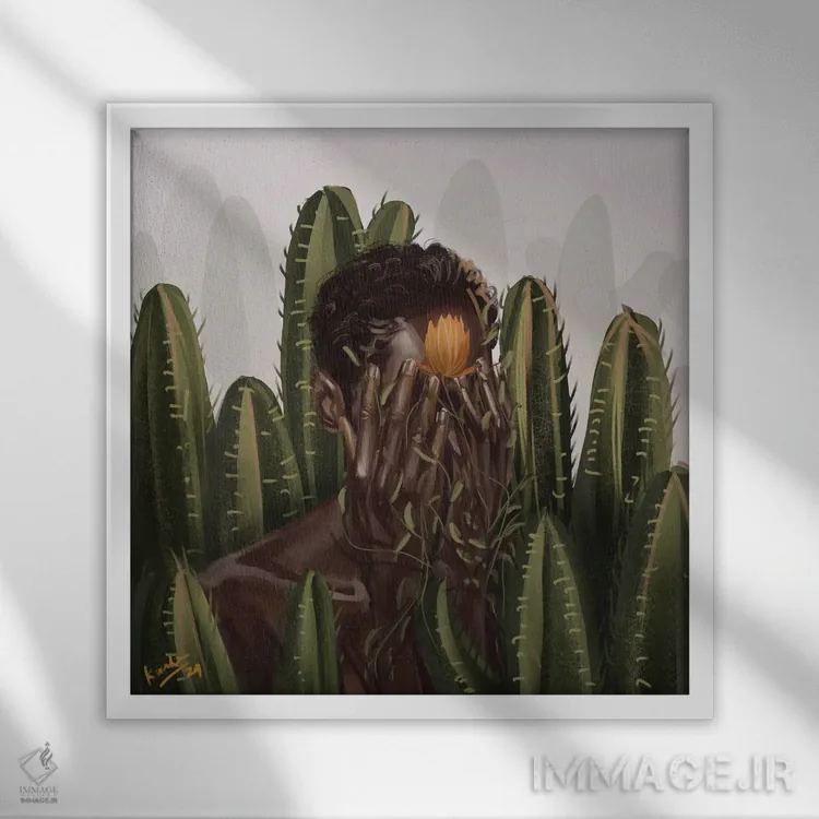تابلو کاکتوسها اثر آدکونله آدلاکه - نمای قابدار سفید