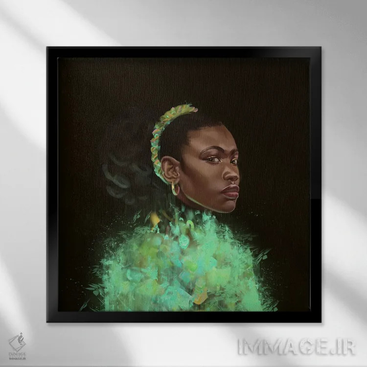 تابلو خلأ سبز اثر آدکونله آدلاکه - نمای قابدار مشکی