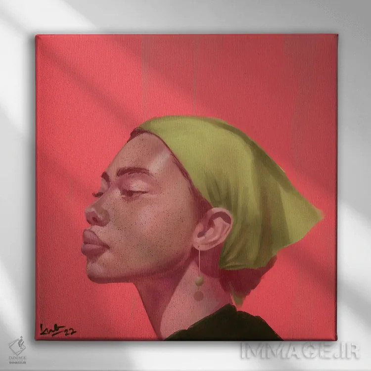 تابلو تکرنگ صورتی اثر آدکونله آدلاکه - نمای روبهرو روی دیوار