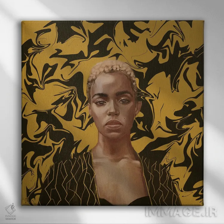 تابلو سیاه و طلایی اثر آدکونله آدلاکه - نمای روبهرو روی دیوار