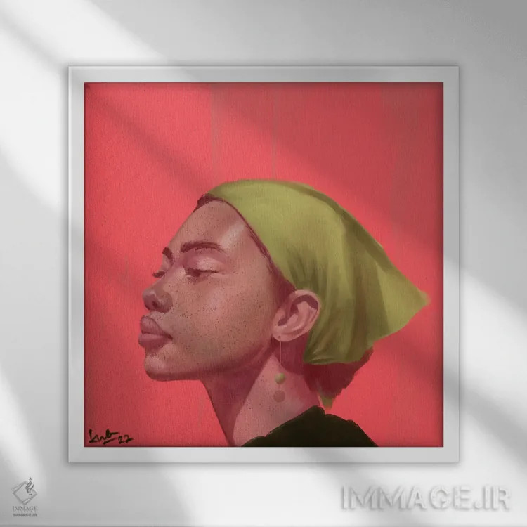 تابلو تکرنگ صورتی اثر آدکونله آدلاکه - نمای قابدار سفید