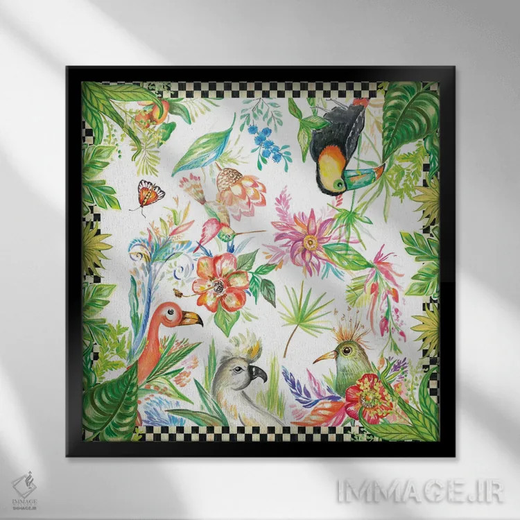 تابلو پرندگان مناطق گرمسیری اثر آنی دل سول - نمای قابدار مشکی