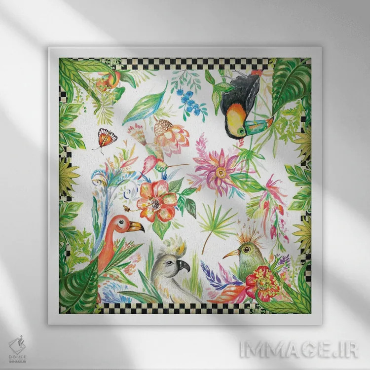 تابلو پرندگان مناطق گرمسیری اثر آنی دل سول - نمای قابدار سفید