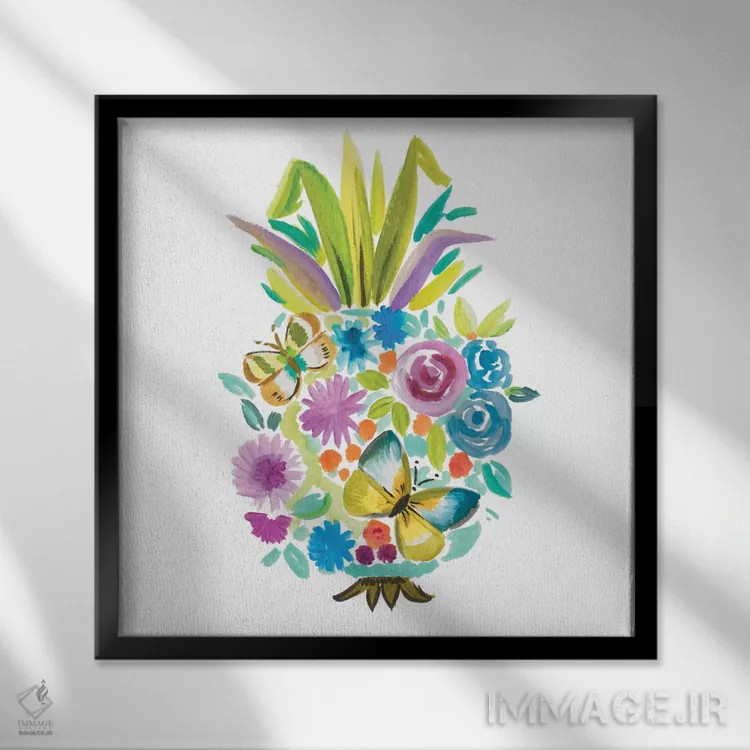 تابلو آناناس زنده و پُررنگ اثر آنی دل سول - نمای قابدار مشکی