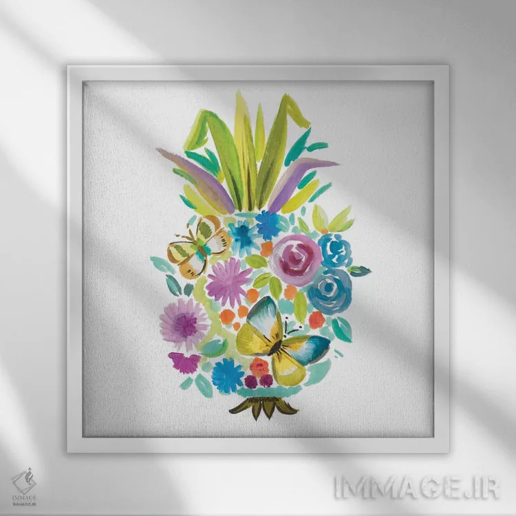 تابلو آناناس زنده و پُررنگ اثر آنی دل سول - نمای قابدار سفید
