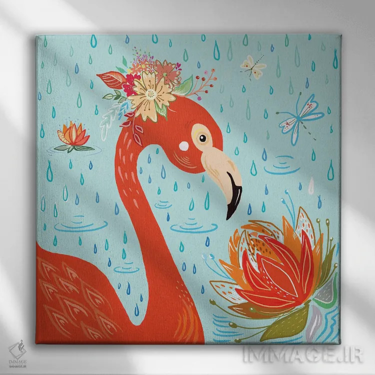 تابلو فلامینگو زیر باران اثر آنی دل سول - نمای روبهرو روی دیوار