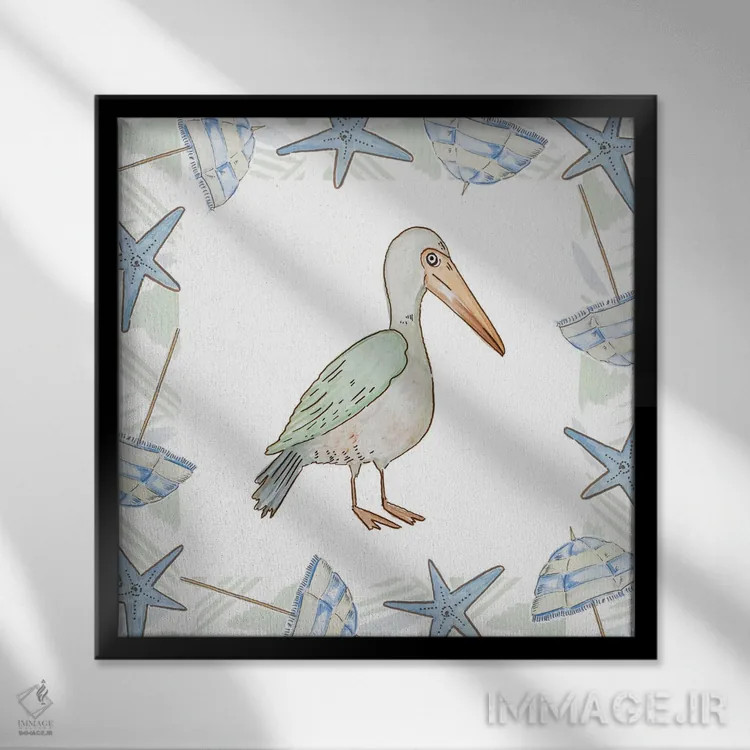 تابلو پرندگان در ساحل ۱ اثر آنی دل سول - نمای قابدار مشکی