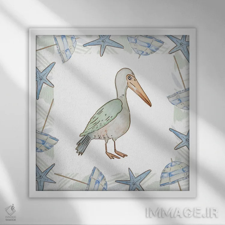 تابلو پرندگان در ساحل ۱ اثر آنی دل سول - نمای قابدار سفید