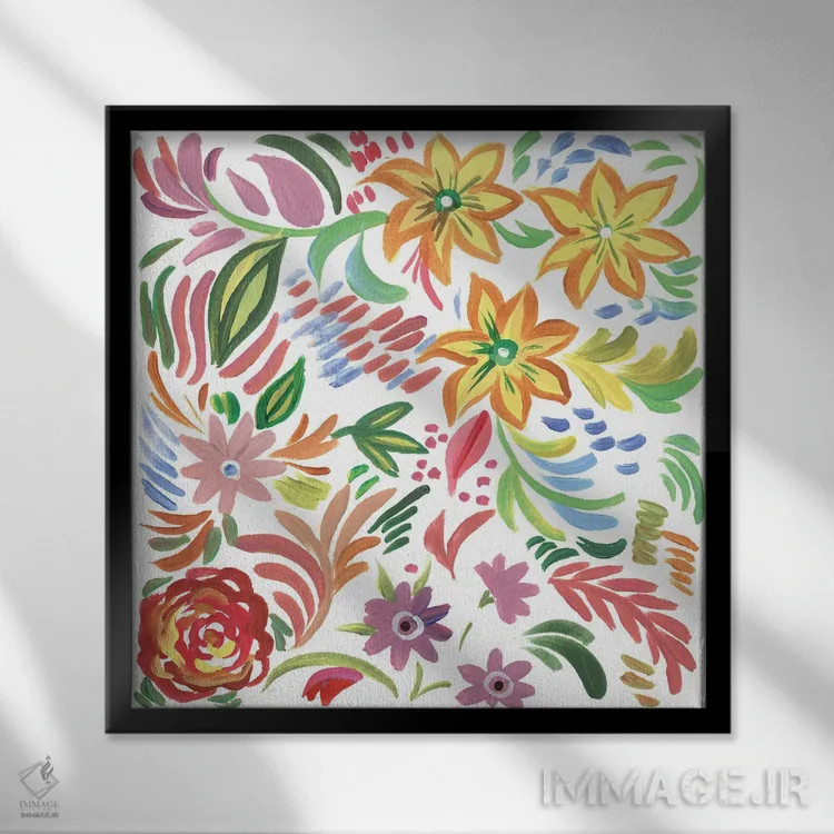 تابلو مربع گلها ۱ اثر آنی دل سول - نمای قابدار مشکی